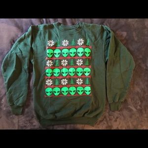 Green alien printed Christmas style sweater